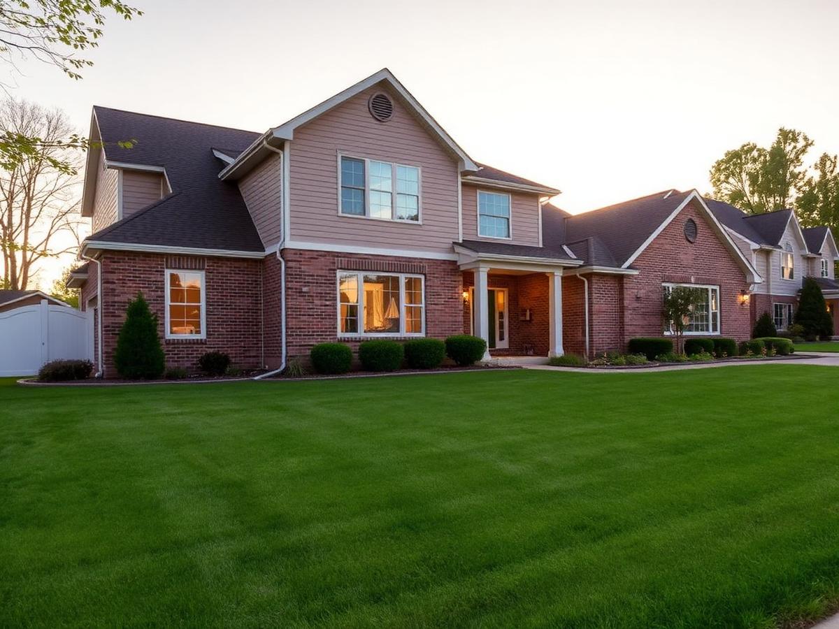 Brick two-story home in an Apple Valley neighborhood at golden hour